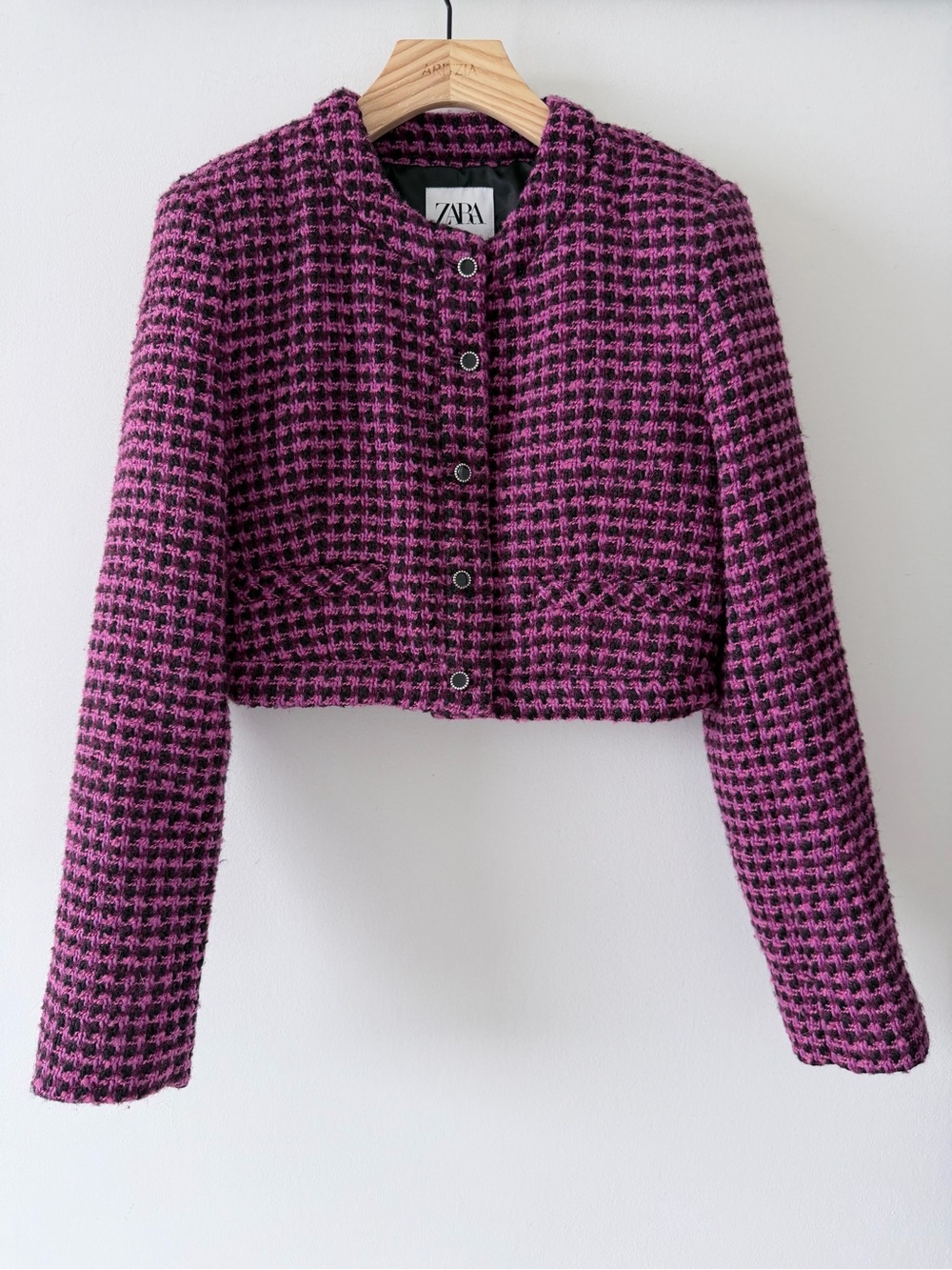 Zara Pink & Black Houndstooth Utility Jacket - Picture 2 of 12